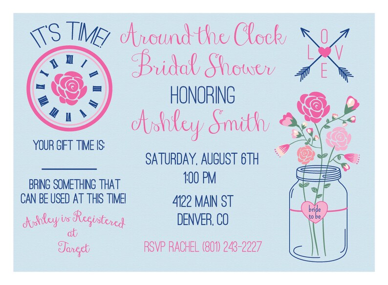 Around the Clock Bridal Shower Invitation Printable Etsy