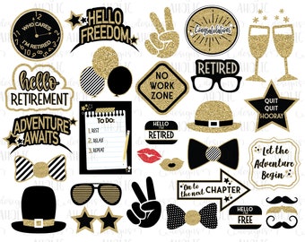 Retirement Party Photo Booth Printables - Downloadable Retirement Party Decor - Retirement Photo Booth Props