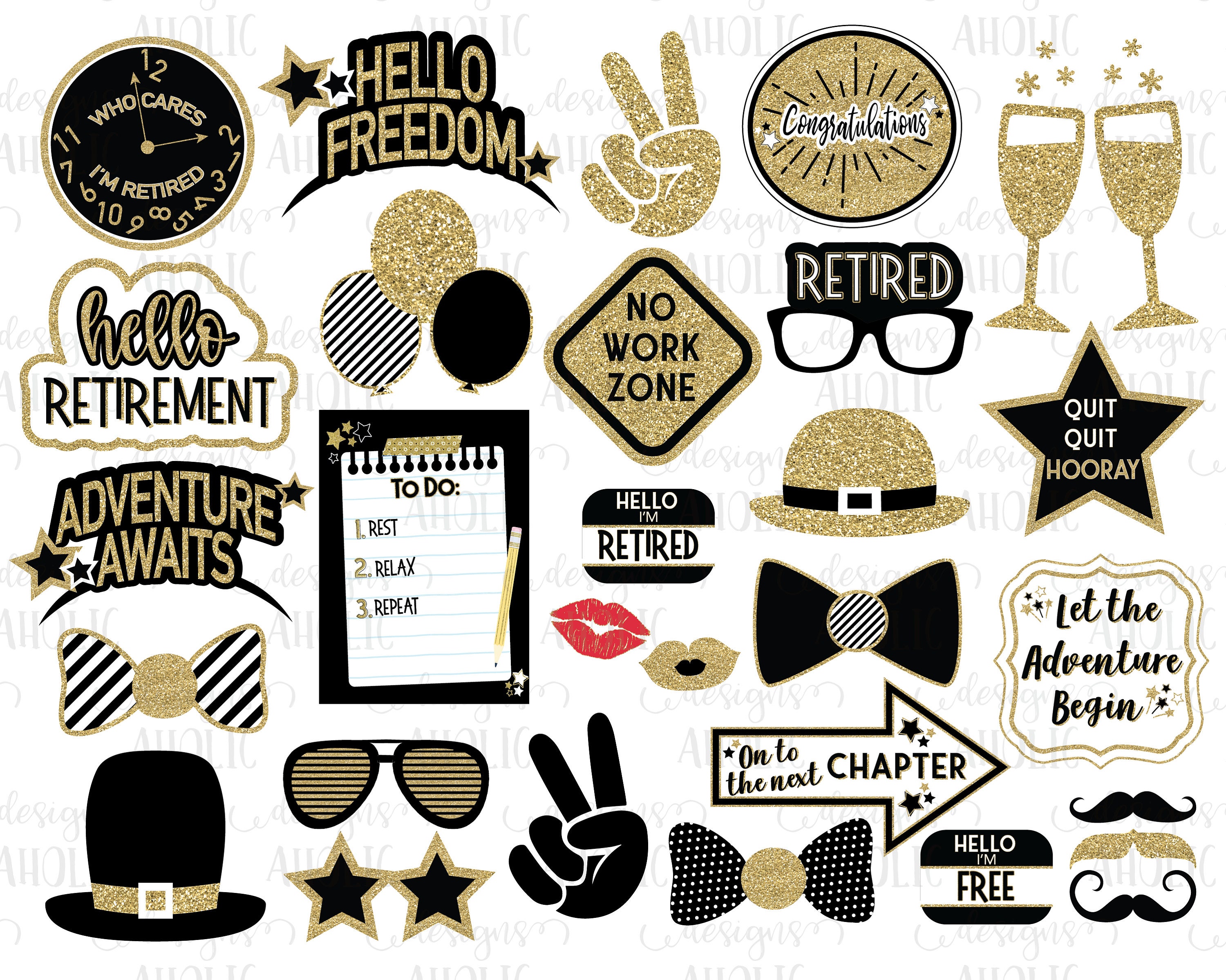 Retirement Party Photo Booth Printables Downloadable Retirement