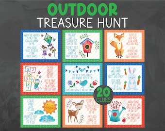 Outdoor Treasure Hunt Clues - Outdoor Scavenger Hunt Clues - Outdoor Game Printables - Printable Treasure Hunt Clues - Printable Kids Games