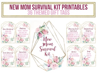 Imprimibles del kit de supervivencia para nuevas mamás - Imprimibles de cestas de regalo de supervivencia para nuevas mamás - Cesta de regalo para nuevas mamás - Cesta de regalo de supervivencia para nuevas mamás