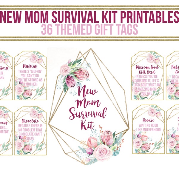 New Mom Survival Kit Printables - New Mom Survival Gift Basket Printables - New Mom Gift Basket - New Mom Survival Gift Basket