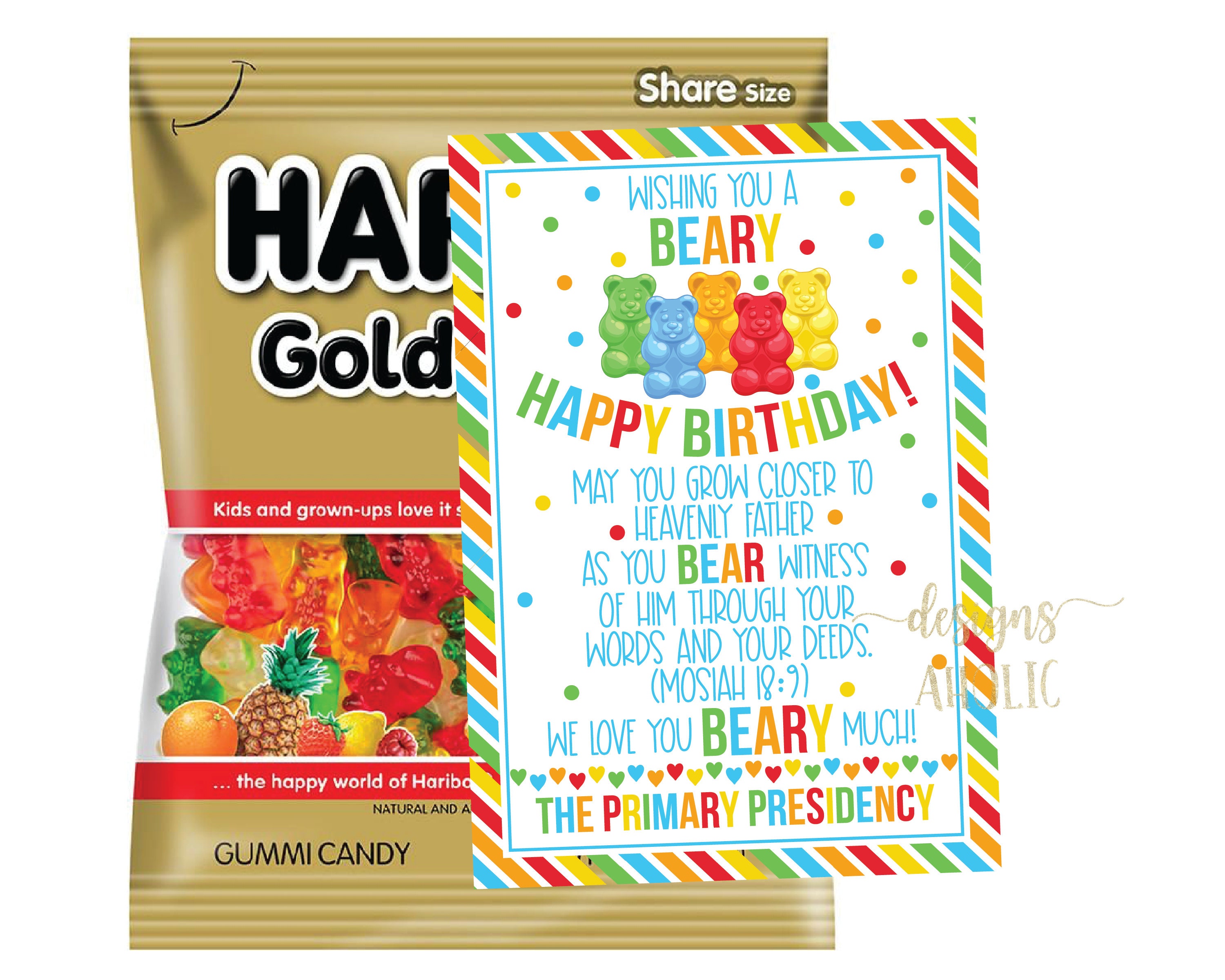 Primary Birthday Gift Tag Gummy Bears Primary Birthday Gift Etsy