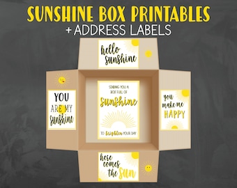 Sunshine Box Printables & Address Label - Sunshine Care Package Inserts and Label - Sunshine Printables - Thinking of You Care Package Decor