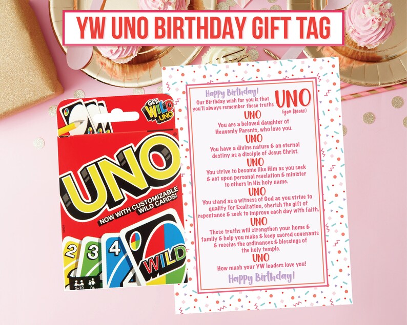 Young Women s Birthday Uno Game Gift Tag YW Themed Etsy