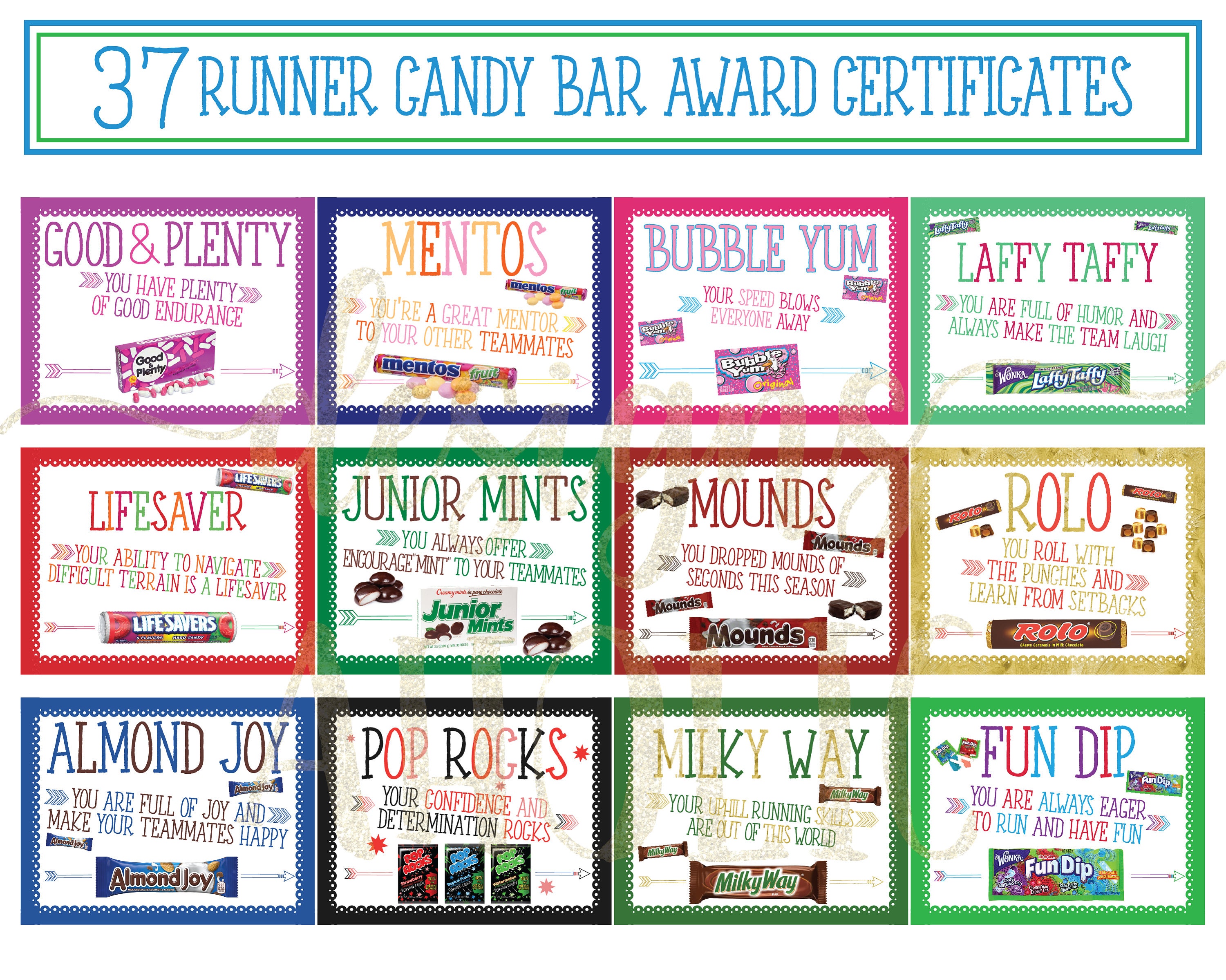 37 Runner Candy Bar Award Certificates Cross Country Candy Etsy Canada