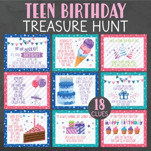 Teen Birthday Treasure Hunt Clues - Adult or Teen Birthday Scavenger Hunt Clues - Teen Birthday Treasure Hunt - Spouse Treasure Hunt