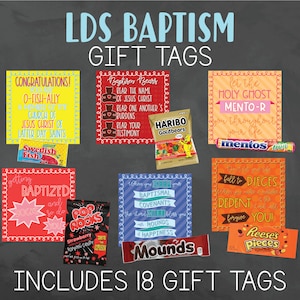 18 LDS Baptism Candy Gift Tag Printables - LDS Primary Baptism Gift - Candy Baptism Gift Tags - Baptism Gift