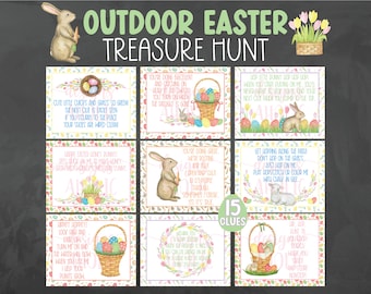 Outdoor Easter Treasure Hunt Clues - Outdoor Easter Scavenger Hunt Clues - Easter Egg Hunt - Easter Party Games - Kids Easter Activities