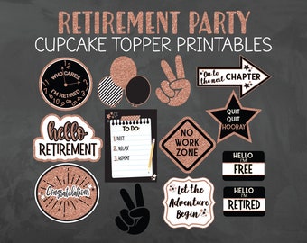 Retirement Party Cupcake Topper Printables - Retirement Party Food Picks - Printable Retirement Party Decorations - Retirement Party Decor