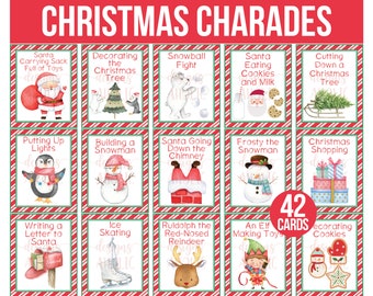 Christmas Charades - 42 Christmas Charades Cards - Christmas Game - Christmas Party Games - Christmas Pictionary - Holiday Charades Game