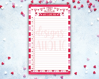 25 razones por las que te amo imprimible - Razones por las que te amo libro - Regalo del día de San Valentín - Cosas que amo de ti - Tarjeta del día de San Valentín