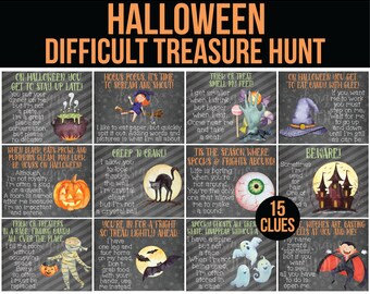 Difficult Halloween Treasure Hunt Clues - Teen Halloween Treasure Hunt - Challenging Halloween Scavenger Hunt - Teen Halloween Party Games