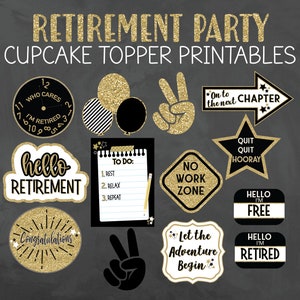 Retirement Party Cupcake Topper Printables - Retirement Party Food Picks - Printable Retirement Party Decorations - Retirement Party Decor
