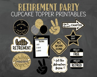 Retirement Party Cupcake Topper Printables - Retirement Party Food Picks - Printable Retirement Party Decorations - Retirement Party Decor