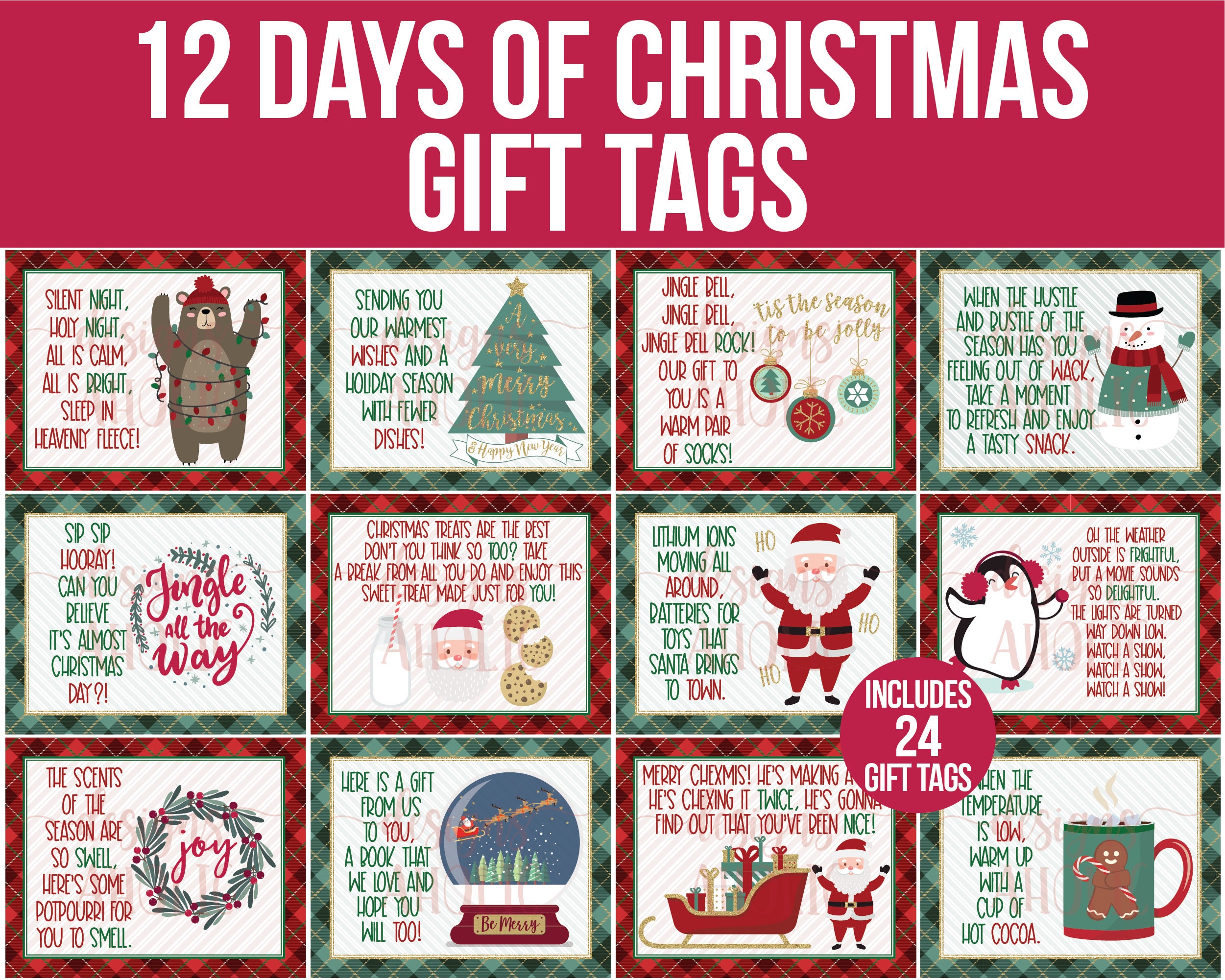 Printable 12 Days of Christmas Gift Tags for Him - 36 different tags! – The  Savvy Sparrow