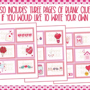 Valentine's Day Treasure Hunt Clues Valentines Scavenger Hunt Clues Valentine's Day Printables Valentines Party Games Kids Valentine image 8