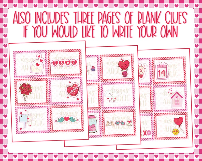 Valentine's Day Treasure Hunt Clues Valentines Scavenger Hunt Clues Valentine's Day Printables Valentines Party Games Kids Valentine image 8