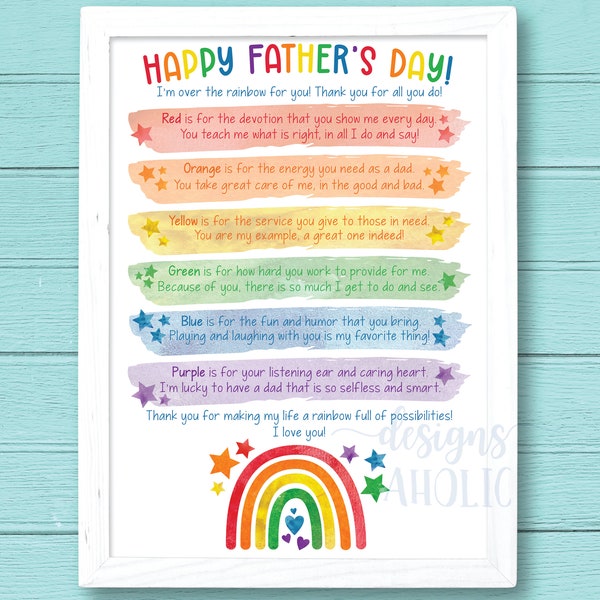 Father's Day Poem - Father's Day Framed Poem Printable - Father's Day Treat Gift Tag - Father's Day Gift - Father's Day Card - Poem for Dad