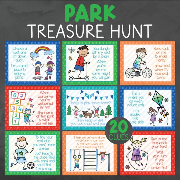 Park Treasure Hunt Clues - Playground Scavenger Hunt - Playground Treasure Hunt - Park Scavenger Hunt - Outdoor Games Kid Treasure Hunt