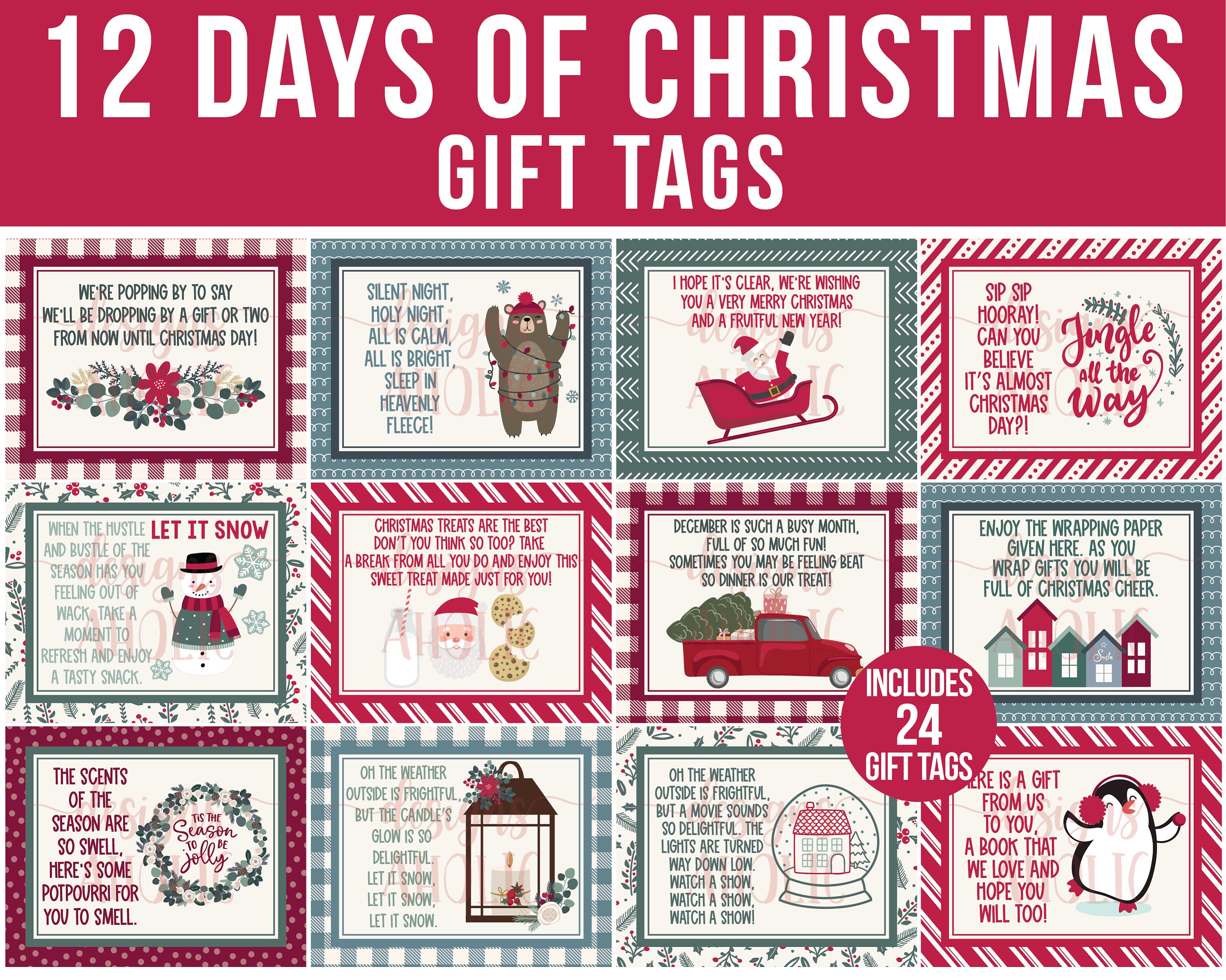 12 Days of Christmas Gift Tags Printable 12 Days of Etsy Australia