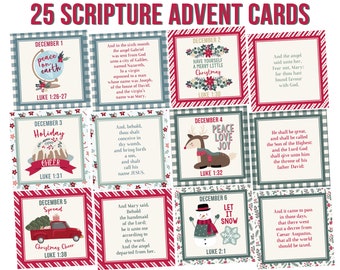 Christmas Scripture Advent Calendar Cards - Printable Scripture Advent Cards - Printable Advent Calendar - Christmas Countdown Advent Cards