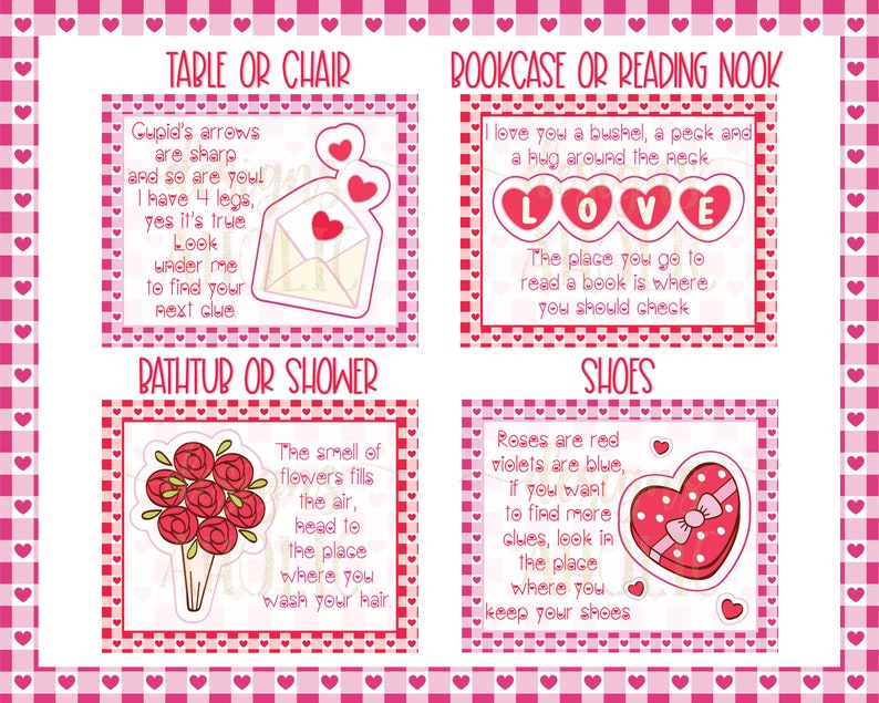 Valentine's Day Treasure Hunt Clues Valentines Scavenger Hunt Clues Valentine's Day Printables Valentines Party Games Kids Valentine image 2