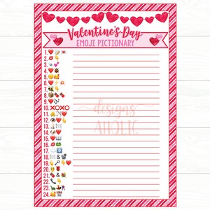 Valentine&#39;s Day Emoji Pictionary - Valentine&#39;s Day Printable Game - Valentine&#39;s Day Game - Valentines Day Emoji Pictionary  Class Party Game