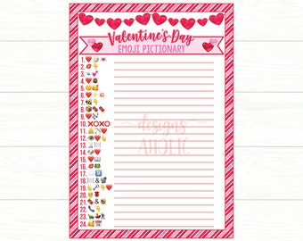 Valentine's Day Emoji Pictionary - Valentine's Day Printable Game - Valentine's Day Game - Valentines Day Emoji Pictionary  Class Party Game