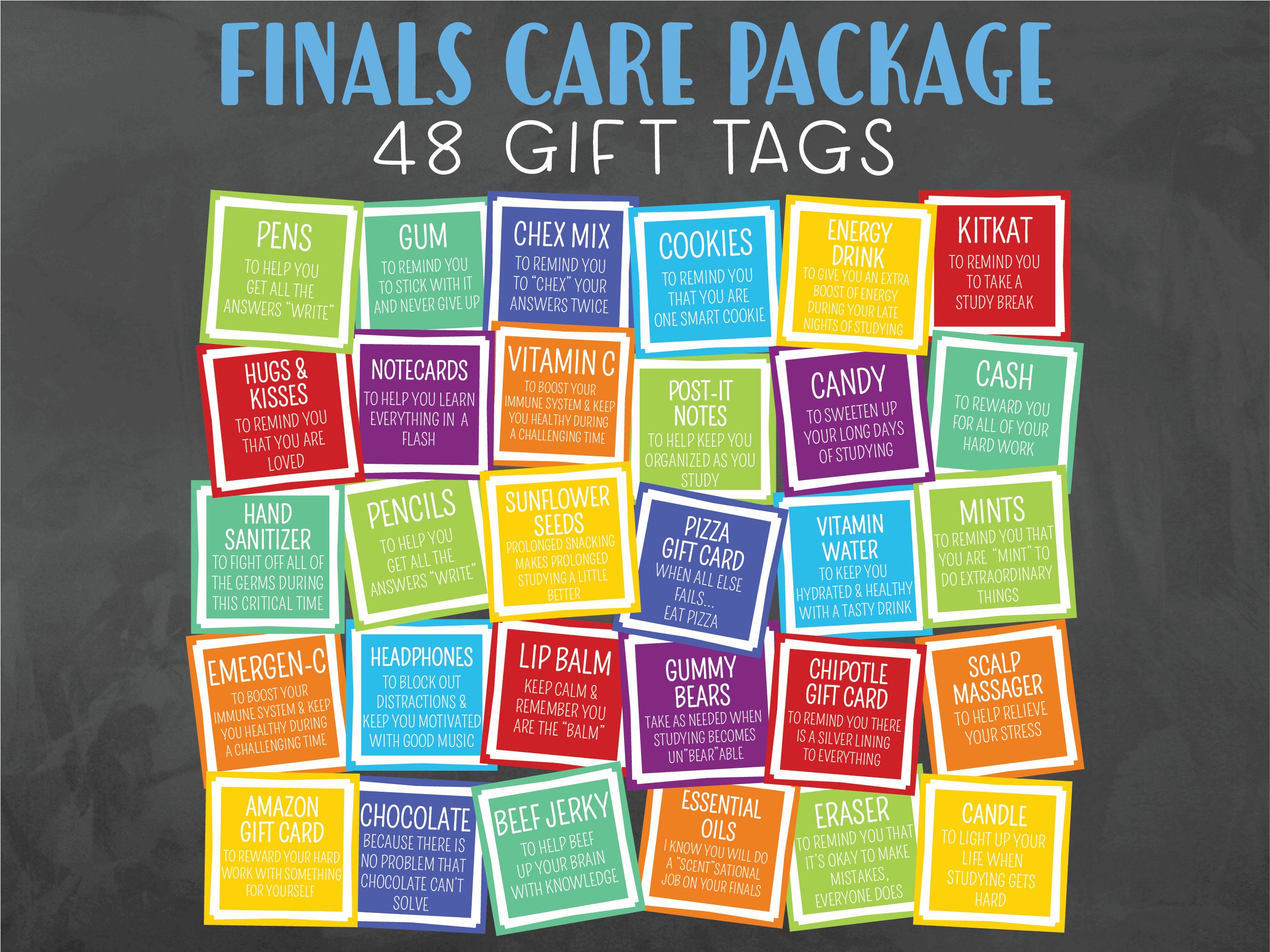 Finals Survival Kit or Care Package Printables - Final Exams Care Package - Final Exams Survival Kit - College Care Package