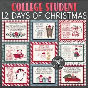 12 Days of Christmas College Student Gift Tags - College Student 12 Days of Christmas Gifts - Student Christmas Gift - College Care Package