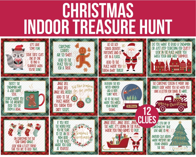 Indoor Christmas Treasure Hunt Indoor Christmas Scavenger Hunt Christmas Printables Christmas Gift Tags Kids Christmas Activity image 1