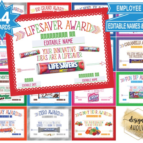 30 Employee Candy Bar Award Certificates Candy Bar Awards for Etsy