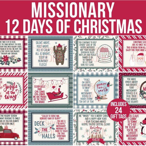 12 Jours de Noël Missionnaire Gift Tags - Missionnaire 12 Jours de Cadeaux de Noël - Cadeau de Noël Missionnaire - Forfait Missionnaire