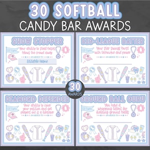 30 Softball Team Candy Bar Award Certificates - Softball Candy Bar Awards - Softball Candy Bar Award Certificates - Softball Award Ceremony