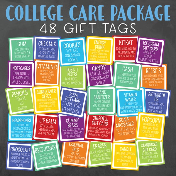 College Care Package Gift Tag Printables - College Survival Kit Gift Tags - College Student Survival Kit - College Student Care Package