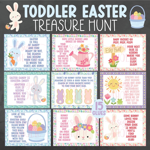 Toddler Easter Treasure Hunt Clues - Toddler Easter Scavenger Hunt Clues - Easter Treasure Hunt for Toddler- Kid Easter Treasure Hunt