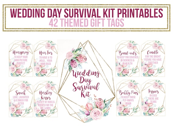 Floral Wedding Survival Kit Wedding Day Emergency Kit with Makeup Bag,  Bride Survival Kit Fun Bridal Shower Present Engagement Present for Bride  Emergency Supplies (Vintage Series)