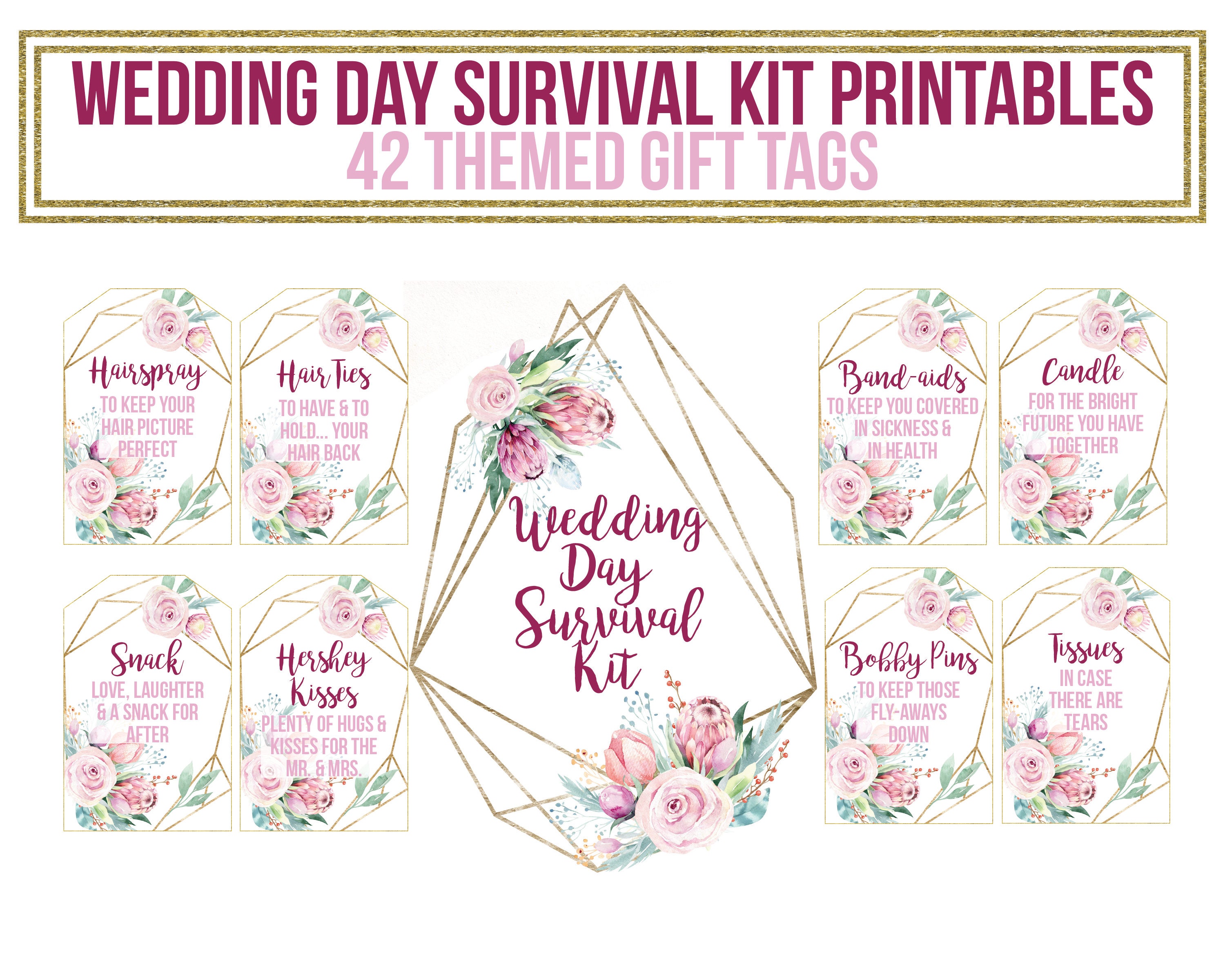 132 Pieces Wedding Survival Kit Wedding Day Bridal Emergency Kit Bridal  Party Proposal Gifts Mini Emergency Kit for Women with Makeup Bags Floral