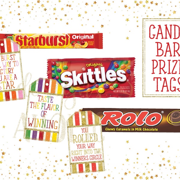 9 Candy Bar Party Prize Tags - Party Favor Gift Tags - Party Game Prizes - Candy Prize Printables - Birthday, Bridal & Baby Shower Prizes