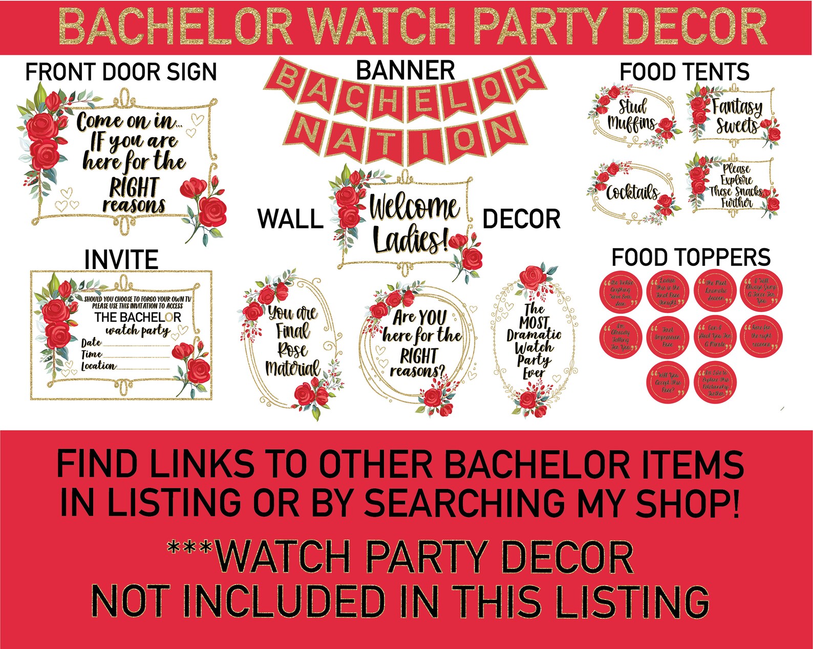 The Bachelor TV Show Watch Party Photo Booth Printables Downloadable ...