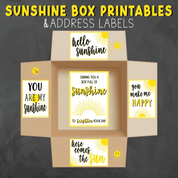 Sunshine Box Printables & Address Label - Sunshine Care Package Inserts and Label - Sunshine Printables - Thinking of You Care Package Decor