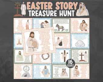 Easter Story Treasure Hunt Clues - Indoor Easter Story Scavenger Hunt - Easter Christ Treasure Hunt - True Meaning of Easter Treasure Hunt