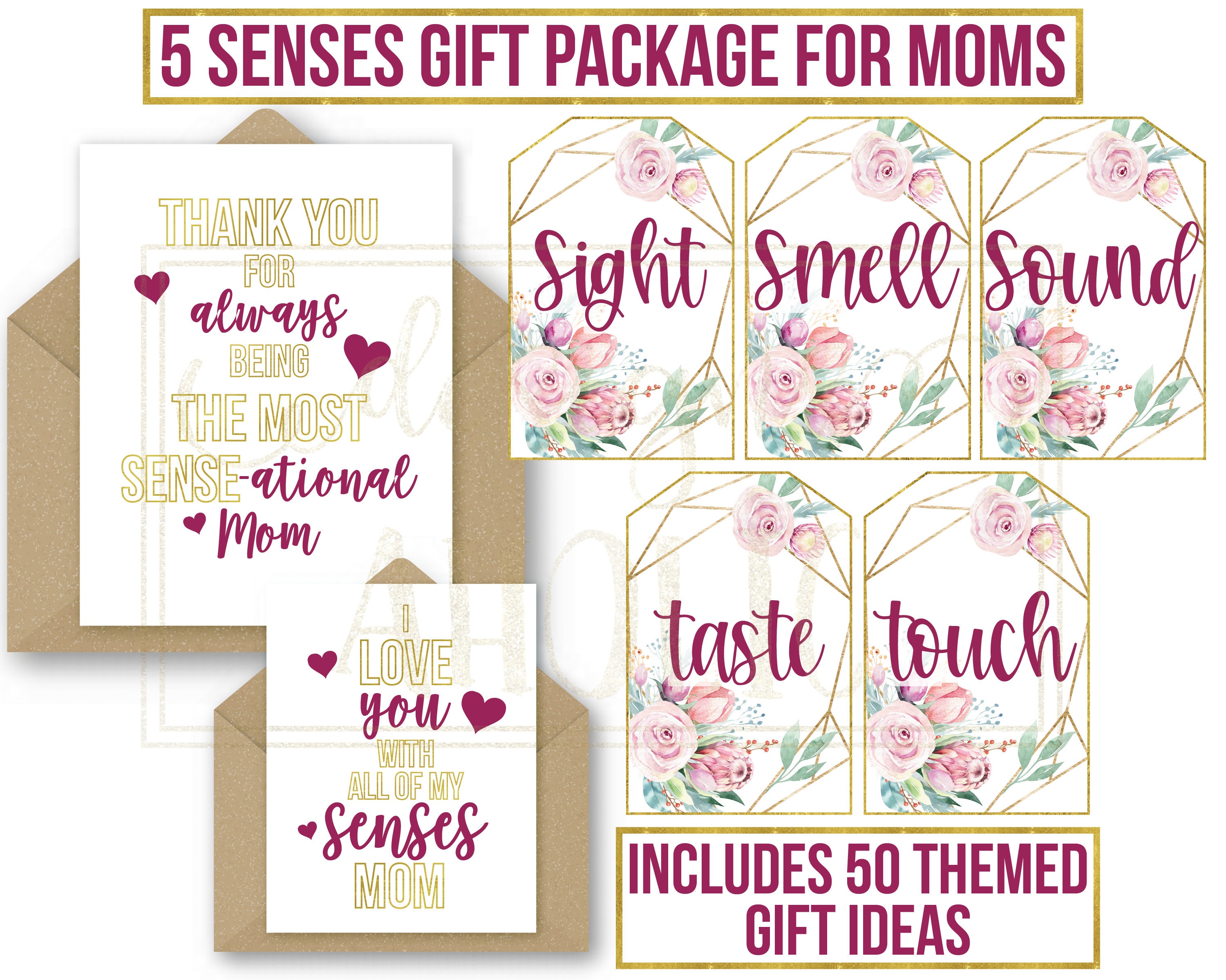 5 Senses Gift Tags, Cards & Ideas for Moms Gift for Mom Mother's