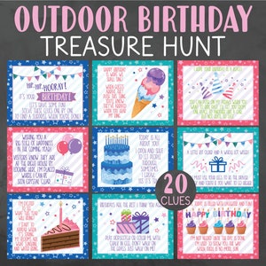 Outdoor Birthday Treasure Hunt Clues - Outdoor Birthday Scavenger Hunt Clues - Outdoor Birthday Games - Printable Outdoor Birthday Games