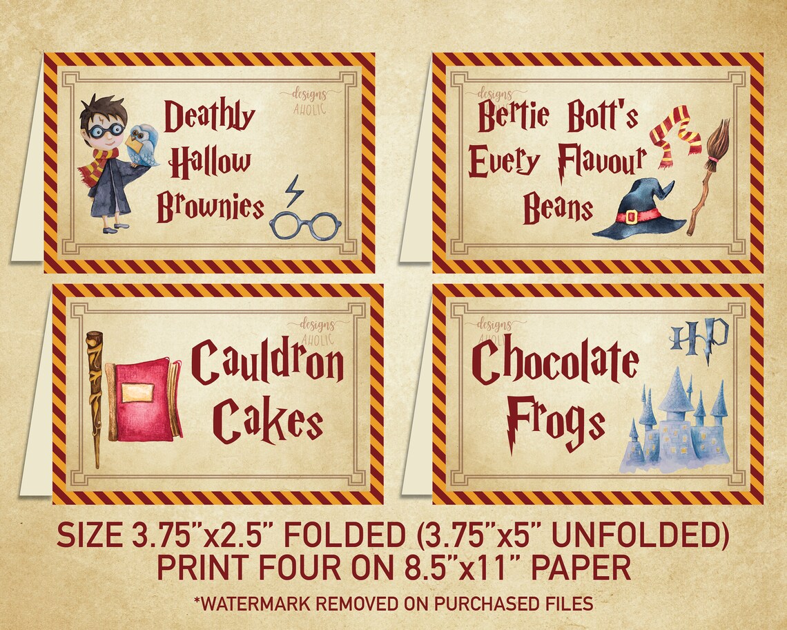 Harry Potter Food Labels Harry Potter Party Food Tents | Etsy