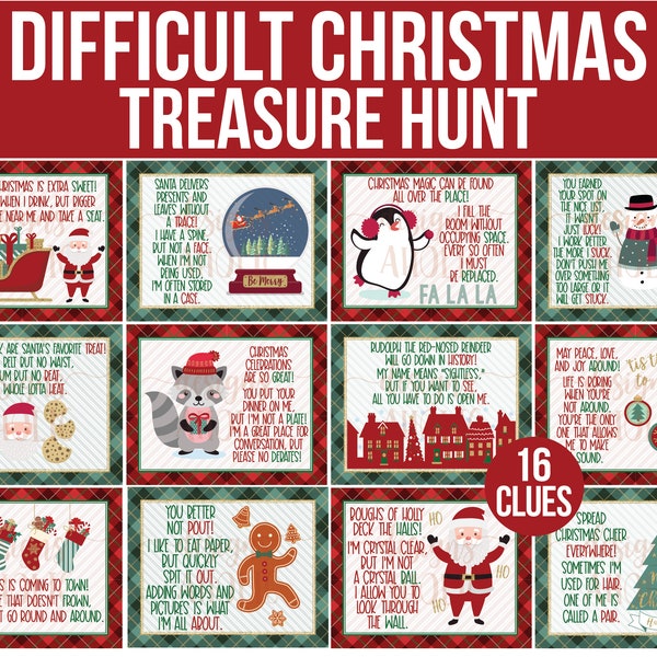 Difficult Christmas Treasure Hunt - Difficult Christmas Scavenger Hunt - Adult Christmas Treasure Hunt - Teen Challenging Scavenger Hunt