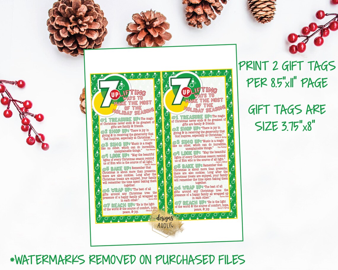 7up Printable Christmas Gift Tag Neighbor Friend Church - Etsy