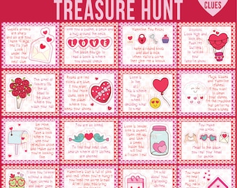 Valentine's Day Treasure Hunt Clues - Valentines Scavenger Hunt Clues - Valentine's Day Printables - Valentines Party Games - Kids Valentine