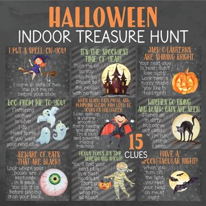 Indoor Halloween Treasure Hunt Clues - Halloween Scavenger Hunt Clues - Halloween Printables - Halloween Party Game Kids Halloween Activity